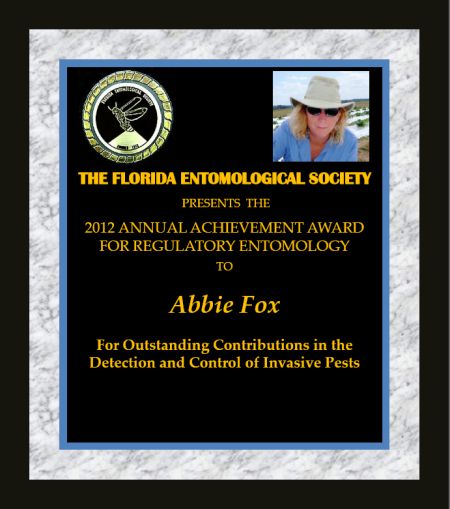 Abbie Fox receives 2012 FES Achievement Award for Regulatory Entomology